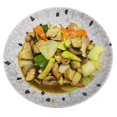 Cerdo con verduras salteadas