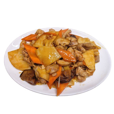 Pollo con bambú y setas