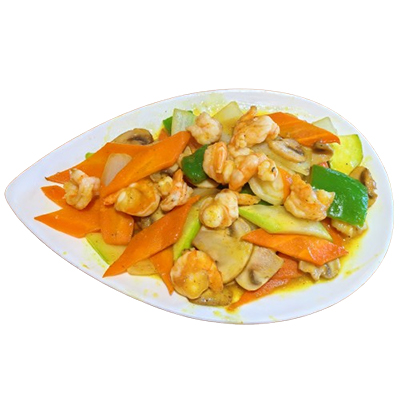 Gambas con salsa curry